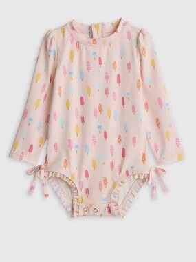 NWT QUINCE Long Sleeve Tie One-Piece Swimsuit Popsicles 0-3 Months Baby Infant